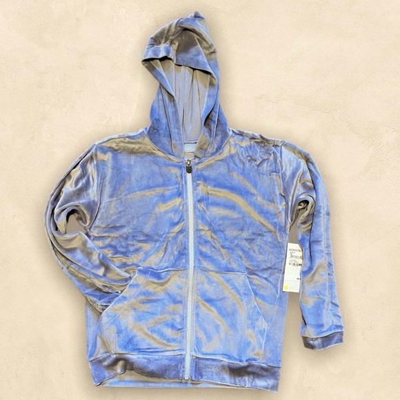 Zella Velour Crushed Velvet Full-Front Zipper Hooded Jacket, Grey Dapple M(8/10) - Picture 2 of 14